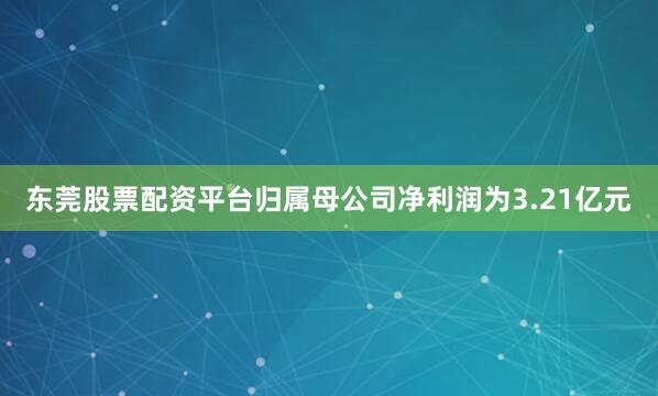 东莞股票配资平台归属母公司净利润为3.21亿元